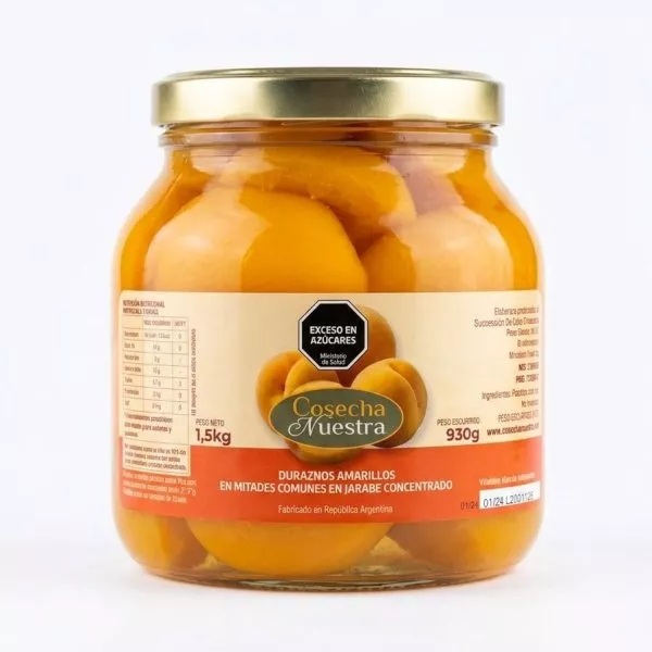 Duraznos en almibar en mitades 1,5kg pack x4